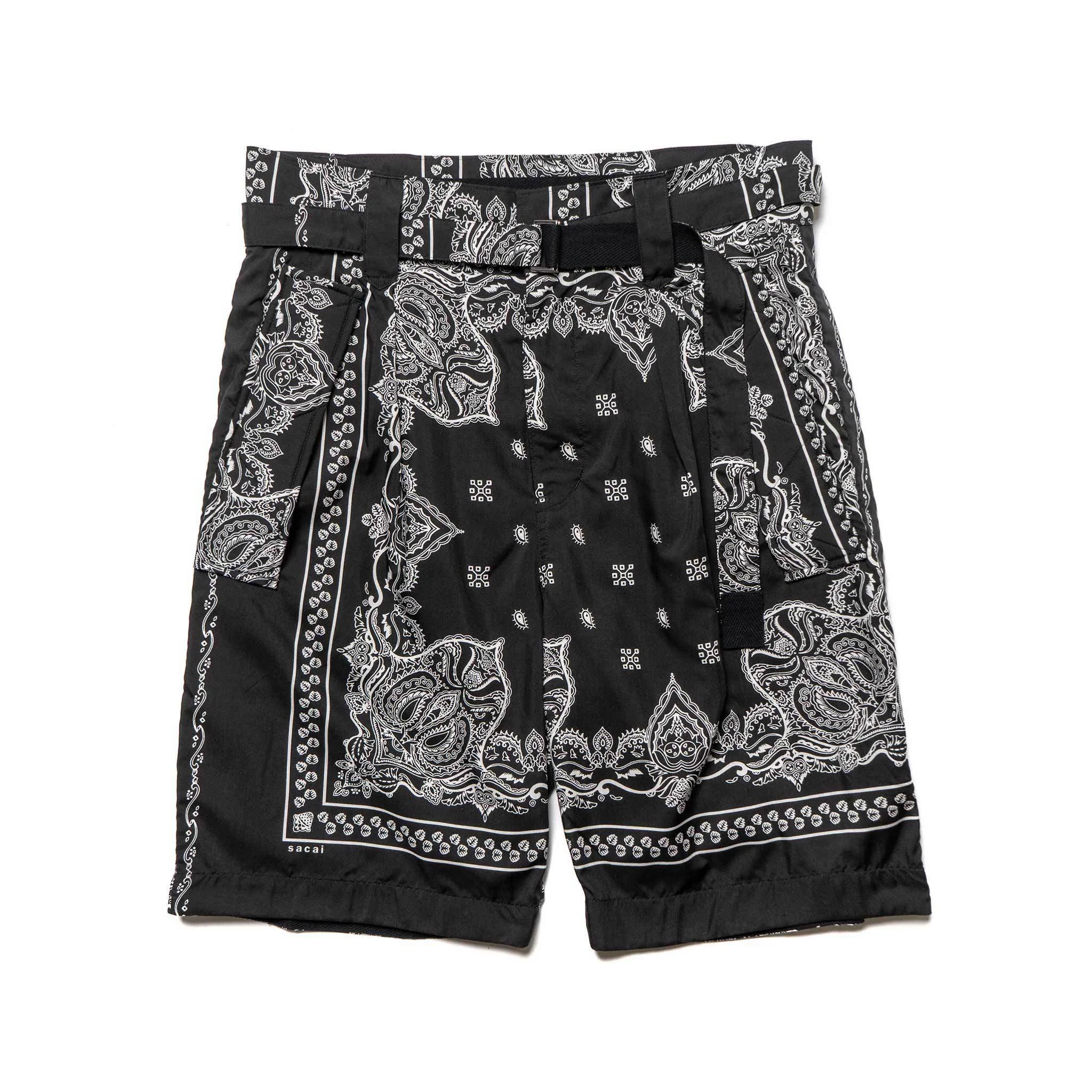 Sacai 23ss Eric haze ショート パンツ ブラック Sacai Eric Haze / Bandana Print Shorts 黒 sacai×Eric Haze